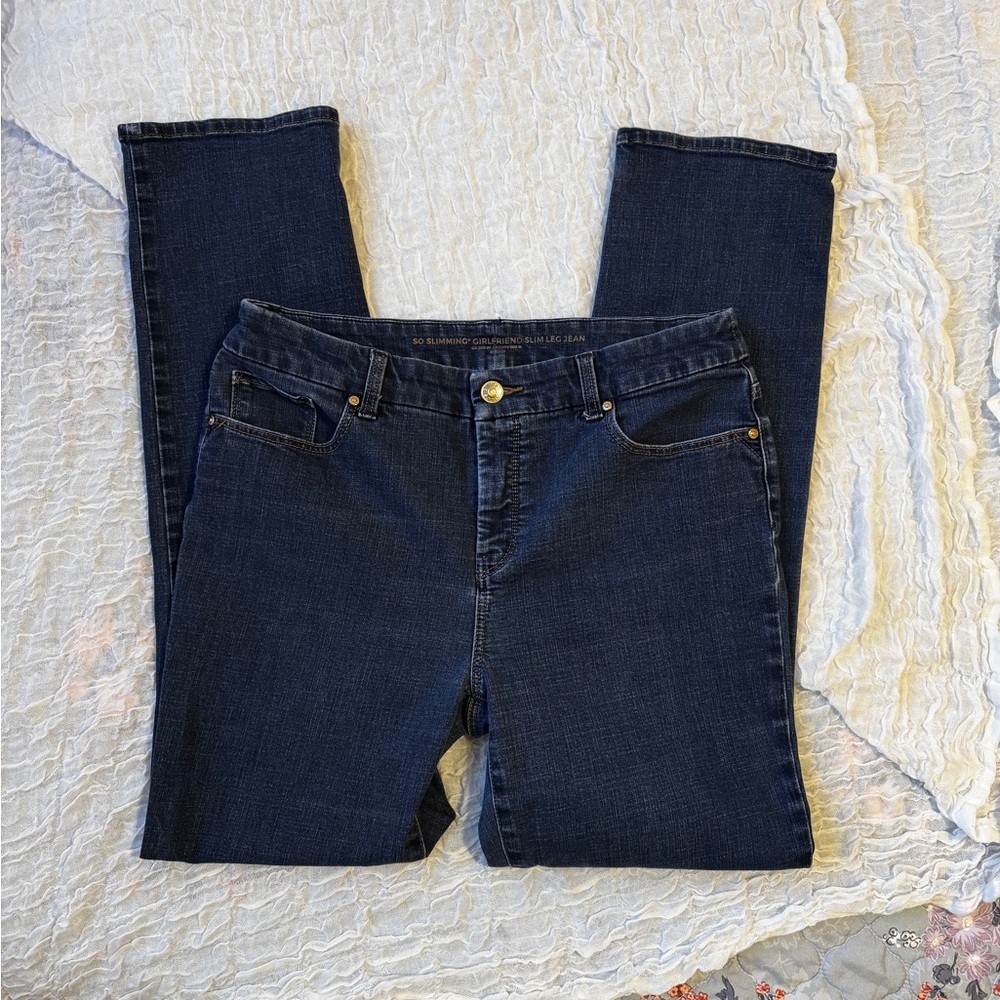 Chicos blue denim slimming girlfriend jeans size 8 regular